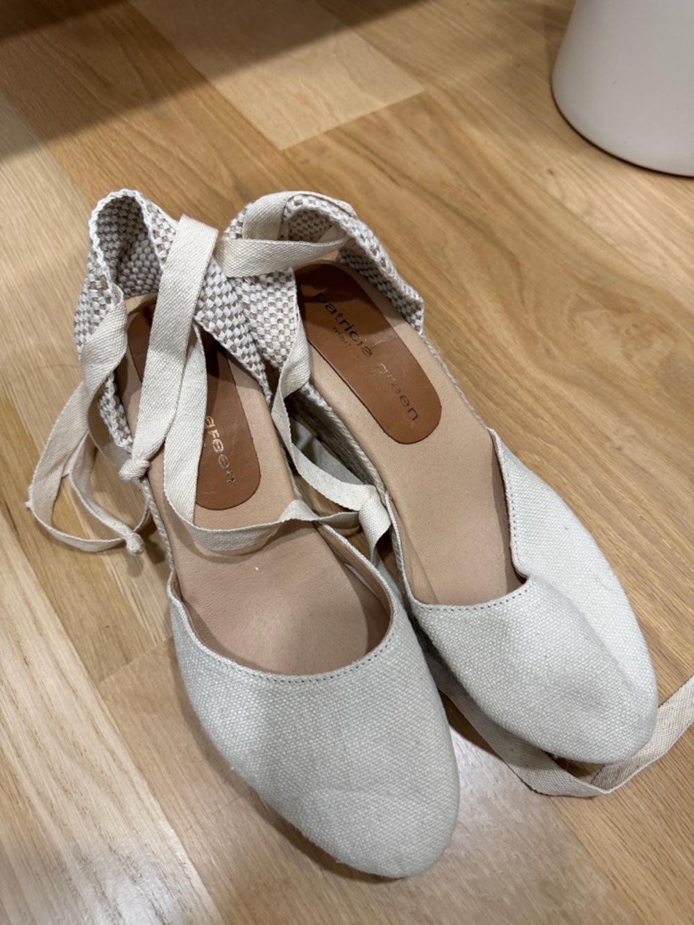 Patricia Green Cream Canvas Tie-Up Espadrille Flats